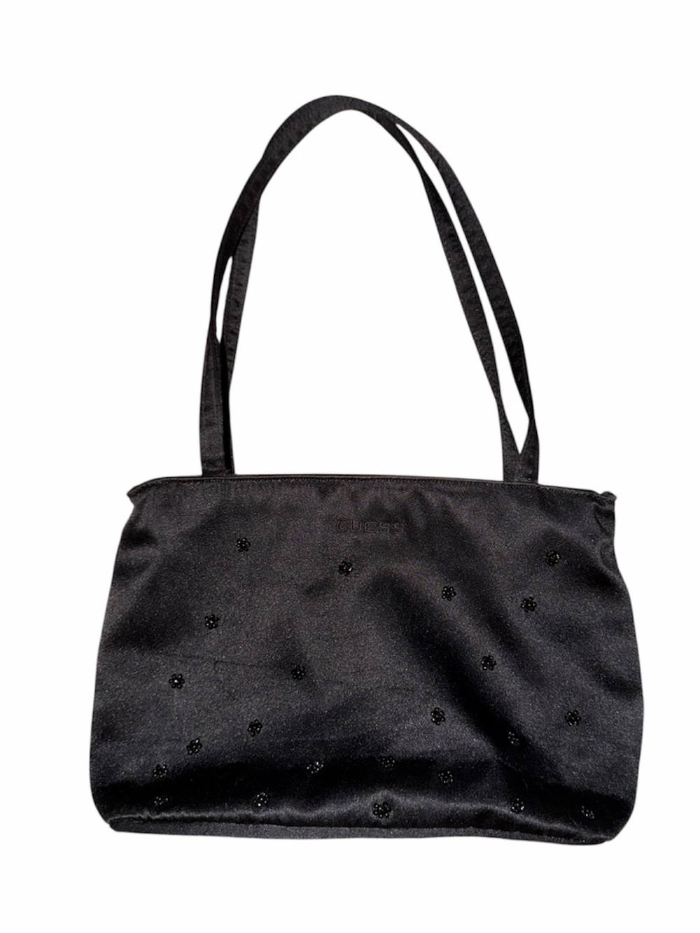 GUESS Black Satin Beaded Shoulder Bag